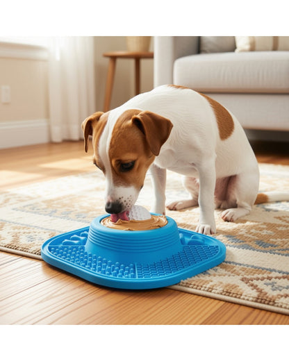 A Jack Russell terrier licking The Calm Bowl